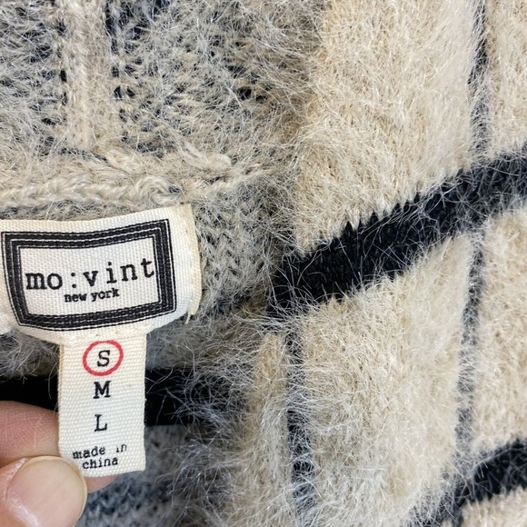 Mo:Vint New York Women light Brown open front plaid oversized Cardigan S Movint - Picture 2 of 8